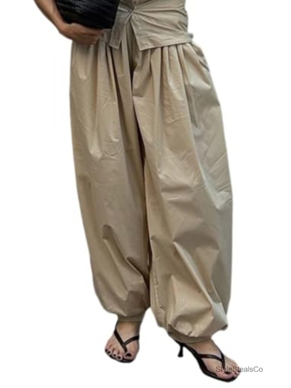 Womens Balloon Pants Baggy Elastic Waist Pleated Harem Pants